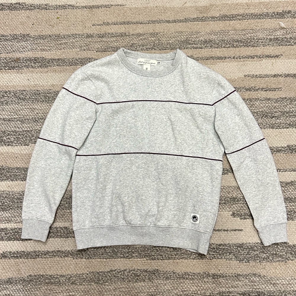 H&M LOGG vintage y2k striped sweater light gray burgundy sweatshirt men’s small